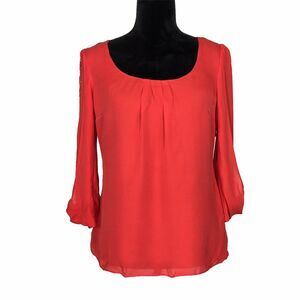 NWT White House Black Market Top 4 Red 100% Silk Gold Embellish Blouse